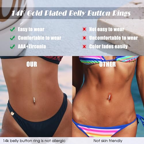 FIASASO 5Pcs Belly Button Ring for Women 14G Short Navel Rings Silver Clicker Belly Piercing Pack Simple Dangle Cute CZ Belly Small Hypoallergenic Belly Button Ring Reverse Piercings Jewelry - color: SILVER