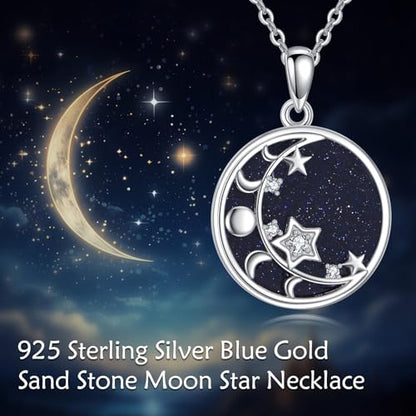 Saturn Planet/Sun Moon and Star Necklace 925 Silver Sterling Galaxy Pendant Necklaces Celestial Jewelry Birthday Jewelry for Her Women Astronomy Lovers Gifts - style: Moon and Star Necklace