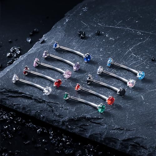 16G Astm F136 Titanium Eyebrow Piercing Jewelry Curved Barbell Eyebrow Ring Vertical Labret Lip Jewelry Daith Rook Earrings Navel Small Belly Button Ring Piercing Jewelry for Women Men CZ - style: 16G, 6MM Length, Blue CZ
