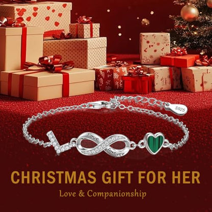 925 Sterling Silver Adjustable Letter Bracelets Infinity Heart Emerald Charm Link Bracelet ，Personalized Charm Alphabet Jewelry Valentines Christmas Mother’s Day Birthday Gifts - color: L