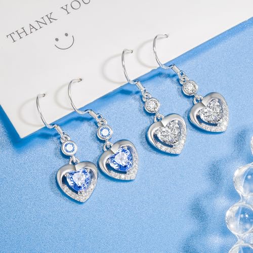 925 Sterling Silver Dangle Earrings with Charms Heart, Water drop, Moon, Star Long Drop Earring for Women Jewelry Gifts Hypoallergenic - color: heart zircon-white