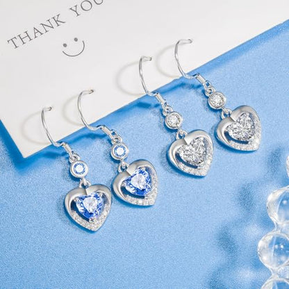 925 Sterling Silver Dangle Earrings with Charms Heart, Water drop, Moon, Star Long Drop Earring for Women Jewelry Gifts Hypoallergenic - color: heart zircon-white