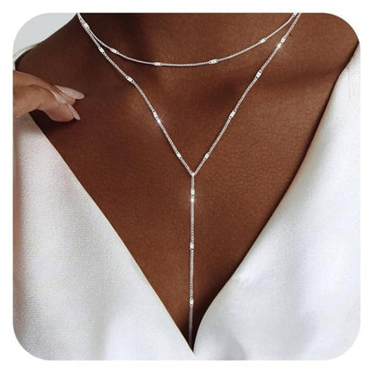 1PC Bohemian Y-shaped Long Necklace Women Fashion Layering Vacation Leisure Beach Necklace Party Jewelry Accessory - color: Silver