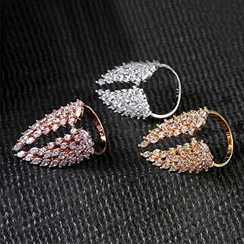 Koguxuix Wing Rings 18k Gold Filled Shiny Full CZ Crystal Diamond Angel Wings Opening Adjustable Wedding Band for Women (White Gold) - color: White Gold