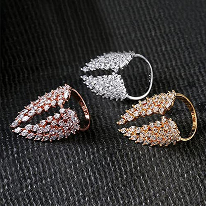 Koguxuix Wing Rings 18k Gold Filled Shiny Full CZ Crystal Diamond Angel Wings Opening Adjustable Wedding Band for Women (White Gold) - color: White Gold
