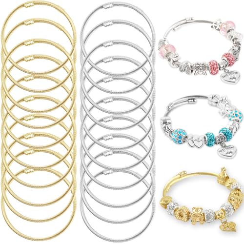 20Pcs Twisted Cable Wire Bracelet Stylish Fine Stainless Steel Open Cuff Bracelet 3mm Thin Adjustable Expandable Elastic Bangle Bracelets For Women Diy Jewelry Making Supplies Christmas Day Gift - color: 20pcs Gold Sliver Bracelet