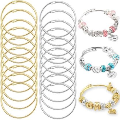 20Pcs Twisted Cable Wire Bracelet Stylish Fine Stainless Steel Open Cuff Bracelet 3mm Thin Adjustable Expandable Elastic Bangle Bracelets For Women Diy Jewelry Making Supplies Christmas Day Gift - color: 20pcs Gold Sliver Bracelet