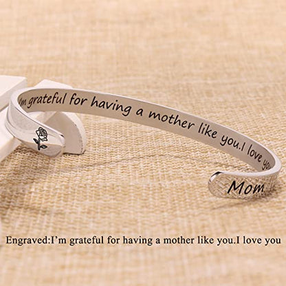 Btysun Bracelets for Women Mothers Day Bracelet Gifts from Daughter Inspirational Gifts for Women Graduation Gifts for Her Motivational Birthday Cuff Bangle Friendship Personalized Mantra Jewelry… - style: 1- Mom gifts-I'm grateful for having a mother lik