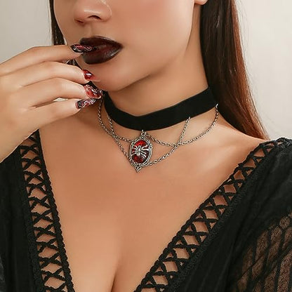 Todenb Gothic Choker Witch Necklace for Women Lace Vampire Collar Necklace Y2K Goth Black Zirconia Pendant Necklaces Halloween Dark Bridal Vampire Witch Party Jewelry Accessories - style: Style-A