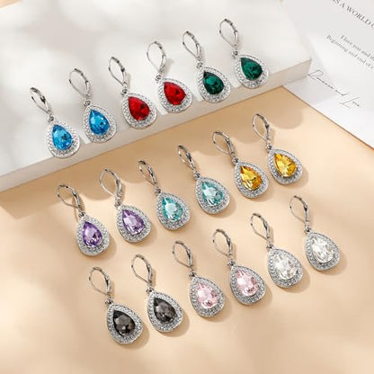 Dangle Earrings for Women Multicolor Crystal Drop Earrings Set Leverback Teardrop Earrings 925 Silver and 14K Gold Plated Hypoallergenic Fashion Cubic Zirconia Dangle Earrings Trendy Jewelry Gifts for Women - style: Teardrop Set-S 5
