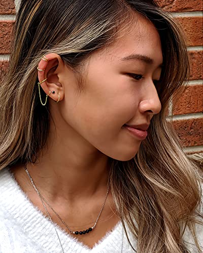 Unisex Dainty Tiny 18k Real Gold Plating Cartilage Huggie Hoop Earrings, 16G Surgical Steel Small Endless Hinged Hoops Earring for Earlobe Cartilage Helix Rook Daith Conch Nose Lip Body Piercing Jewelry - color: Gold 6/8/10mm