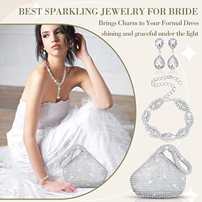 4 Pcs Silver Clutch Purse Jewelry Set for Women Rave Accessories Evening Rhinestone Purse Silver for Bride Wedding - style: Vivid Style
