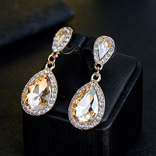 Elegant Rhinestone Statement Earrings Sparkly Cluster Crystal Drop Dangle Earrings Teardrop Chandelier Earrings Wedding Bridal Prom Earrings for Women - color: B1:Champagne