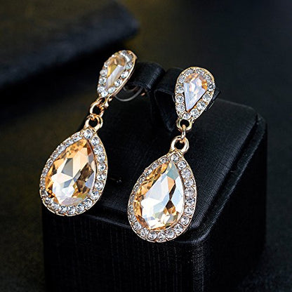 Elegant Rhinestone Statement Earrings Sparkly Cluster Crystal Drop Dangle Earrings Teardrop Chandelier Earrings Wedding Bridal Prom Earrings for Women - color: B1:Champagne