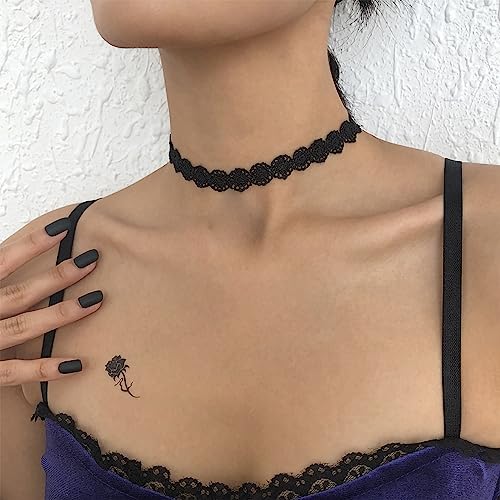 Fesciory Black Necklaces for Women, Adjustable Layered Velvet Leather Lace Collar Necklace, Goth Jewelry Gifts. - color: Flower