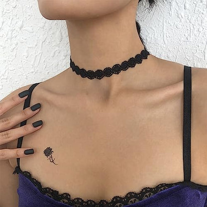 Fesciory Black Necklaces for Women, Adjustable Layered Velvet Leather Lace Collar Necklace, Goth Jewelry Gifts. - color: Flower