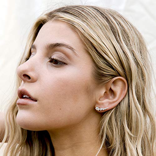 PAVOI 14K Gold Plated Cubic Zirconia Ear Crawler Stud Earrings for Women - Faux Diamond Arrow Climber Fashion Earrings - Trendy Earscape Statement Jewelry - style: Celestial