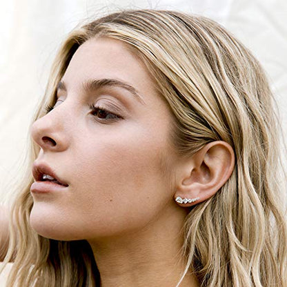 PAVOI 14K Gold Plated Cubic Zirconia Ear Crawler Stud Earrings for Women - Faux Diamond Arrow Climber Fashion Earrings - Trendy Earscape Statement Jewelry - style: Celestial