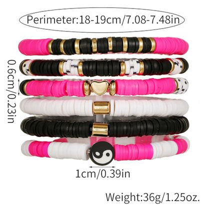 Friendship Bracelets for Women - Heishi Surfer Colorful Smile Evil Eye Clay Beaded Stretch Bracelets Elastic Layering - Stackable Boho Disc Y2K Aesthetic Summer Jewelry Set. - color: TS-5PC-hero