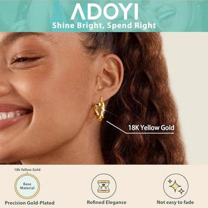 Adoyi 9 Pairs Gold Hoop Earrings Set for Womens Twisted Huggie Hoops Earrings 14K 18K Gold Plated for Girls Valentines Mother's Day Birthday Gifts Lightweight - color: 18K Gold Plated