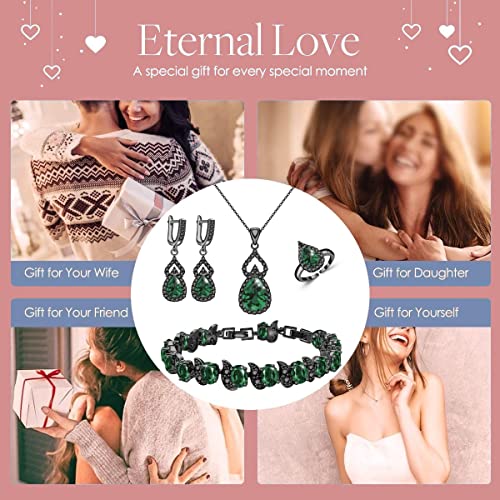 LMXXVJ Women Jewelry Set Platinum Plated Necklace Open Ring Earrings Bracelet Set,Birthday/Anniversary Mother’s Day Jewelry Gifts for Mom/Wife/Sister/Best Friend - color: Black Gun-Green