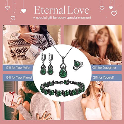 LMXXVJ Women Jewelry Set Platinum Plated Necklace Open Ring Earrings Bracelet Set,Birthday/Anniversary Mother’s Day Jewelry Gifts for Mom/Wife/Sister/Best Friend - color: Black Gun-Green
