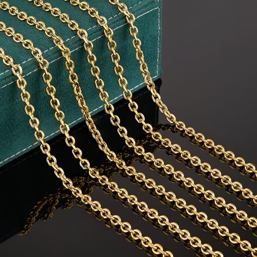 UMAOKANG Gold Cable Chain for Jewelry Making Stainless Steel Bulk Chains | 5 Meters Permanent Jewelry Chains Diamond Cut PVD Gold Plating Link Chain on Spool with Jump Rings Lobster Clasps - color: 1.6 Gold Cable