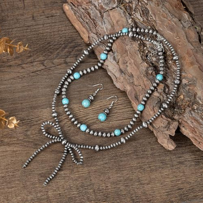 Navajo Pearl Bow Jewelry Set Western Turquoise Necklace Earring for Women Cowgirl Western Jewelry - style: Style-A