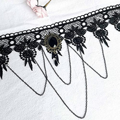 Black Sexy Lace Choker Necklaces Gothic Tassel Collar Choker Halloween Party Accessories for Women - color: Black necklace 1