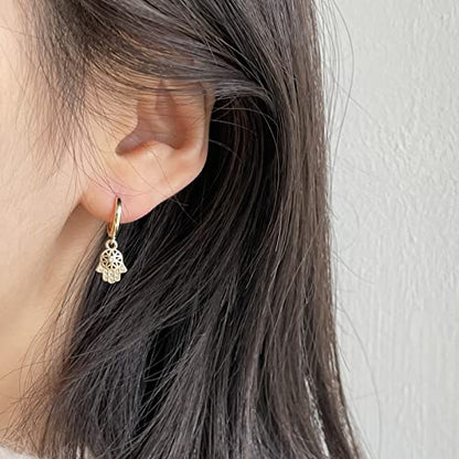 DAILY VIBES Cute Gold Mini Dangle Huggie Hoop Earrings for Women Trendy | 14K Gold Plated, Dainty Cubic Zirconia, Small Hoop Earrings with Charm Drop, Jewelry Gift for Women Ladies - color: Hamsa CZ