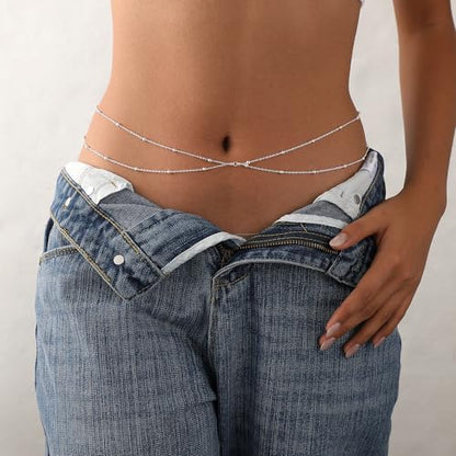 Waist Chain for Women 14K Gold/Silver Plated Body Chain Beads Link Belly Chains Belly Belt Waist Beads Chains Adjustable Sexy Bikini Body Jewelry Daily Belts Gifts for Women - style: Layered Beads-SL