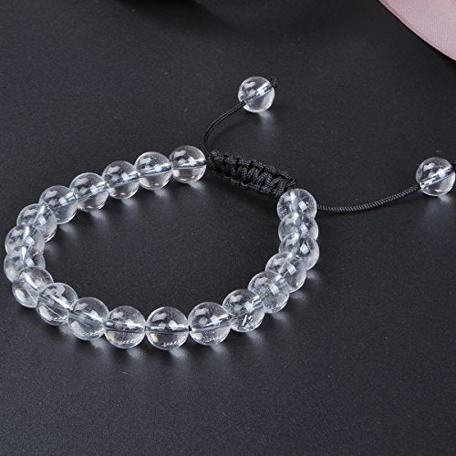 MASSIVE BEADS Natural Healing Power Gemstone Crystal Beads Unisex Adjustable Macrame Bracelets - color: Clear Crystal, size: 6mm
