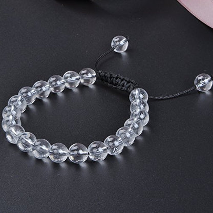 MASSIVE BEADS Natural Healing Power Gemstone Crystal Beads Unisex Adjustable Macrame Bracelets - color: Clear Crystal, size: 8mm