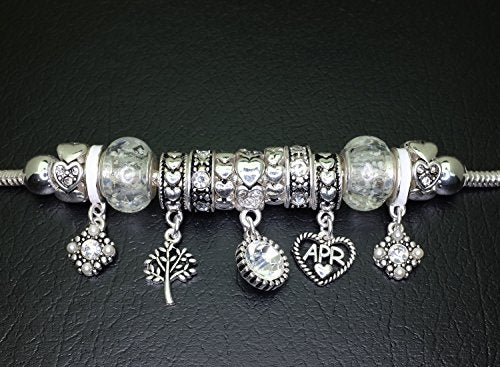 Falari Birthstone Bracelet Multi-Color Charm Beads Silvertone Birthday Gifts for Women - color: 04-April