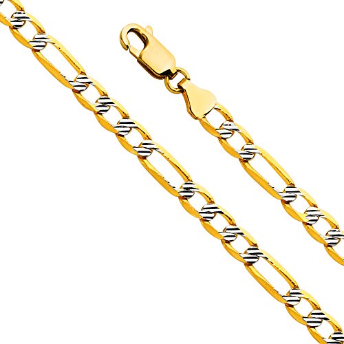 14k Gold Diamond-Cut Solid Figaro Pave Chain Link - size: Length 7.5 Inches (Bracelet), style: 14k 4.6mm (Pave 2-Tone)