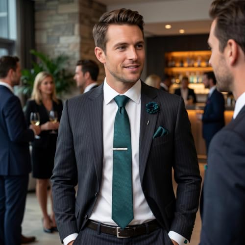 joy alice 30 Colors Solid Ties for Man Pure Color Men's Tie Set with Lapel Pin Pocket Square Tie Clip - color: Dark Green