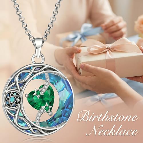 ONEFINITY Moon Star Necklace 18K White Gold Plated Celtic Moon Birthstone Pendant Necklaces Heart Birthstone Anniversary Birthday Jewelry Gifts for Women Wife Mom - style: May