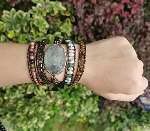 Women Wrap Bracelet Boho Natural Jasper Crystal Stone Beads Strand Bracelets - color: Style 10-Labradorite