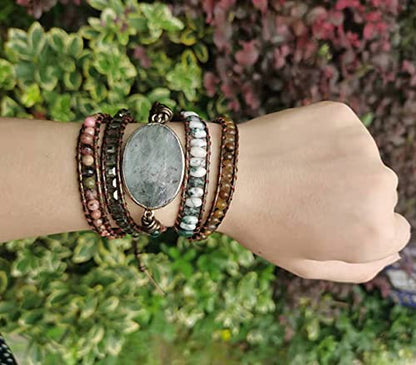 Women Wrap Bracelet Boho Natural Jasper Crystal Stone Beads Strand Bracelets - color: Style 10-Labradorite