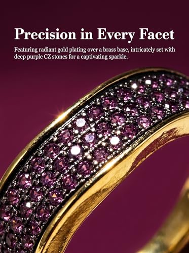 HEXAJOLIE Ribbon Statement Band Ring for Women | Elegant Gold Jewelry Accessories | Perfect for Party & Date Night | Hypoallergenic & Durable - color: Gold/Purple