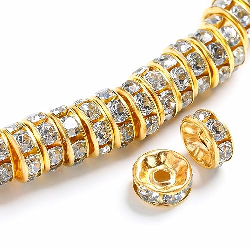 200PCS Rondelle Spacer Beads 4mm Gold Plated Czech White Crystal Rhinestone for Jewelry Making - color: 200Pcs Gold Plated/White, size: 4mm