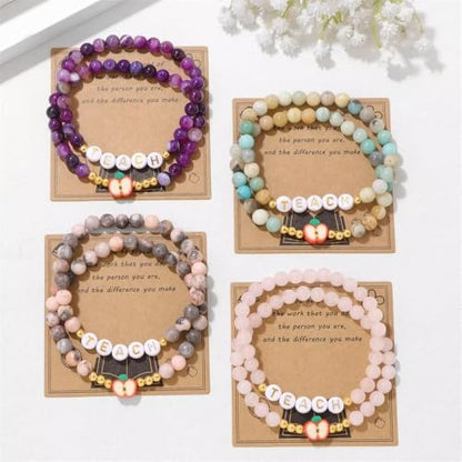 Teacher Appreciation Bracelet Gifts for Women, Stone Beaded Stretch Bracelets Set Thank You Teacher Gifts Retirement Teachers' Day Jewelry - color: Green
