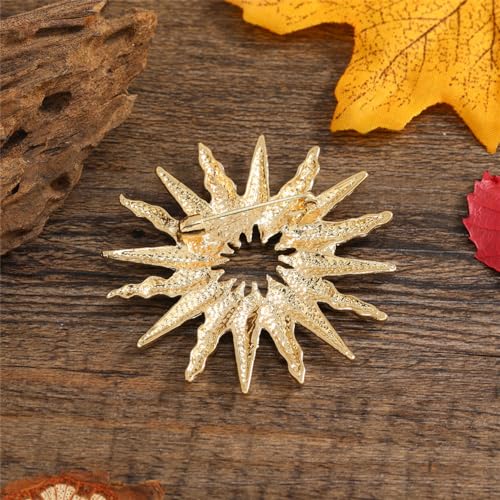 Sun Brooch Pin for Women Girls Fashion Gold-Tone Celestial Brooches Lapel Pins Dainty Suit Hat Dress Accessories Birthday Holiday Jewelry Gift