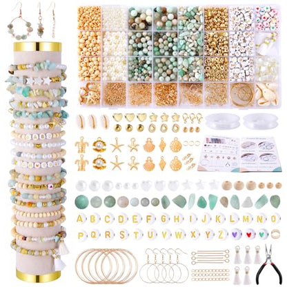 Wurosi 1927PCS Jewelry Making Supplies Kit for Adults,Natural Stone Beads | for Irregular Natural Stone, Charm Bracelet Making Kit, Complete Craft Kit for DIY Bracelet/Necklace/Earring/Rings - color: 1927 Pcs Cyan Bracelet Kit