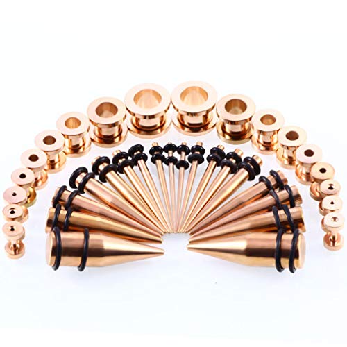 36pcs Ear Stretching Kit 14G-00G Surgical Steel Tapers Tunnels Gauges Set for Starter Women Men Expanders Body Piercing Jewelry… - color: Rose Goldtone