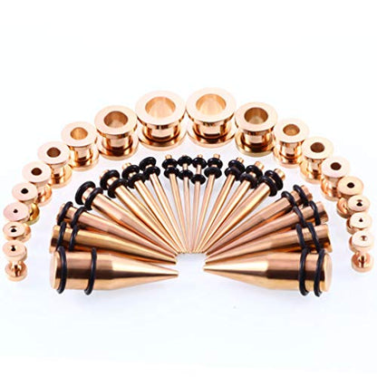 36pcs Ear Stretching Kit 14G-00G Surgical Steel Tapers Tunnels Gauges Set for Starter Women Men Expanders Body Piercing Jewelry… - color: Rose Goldtone