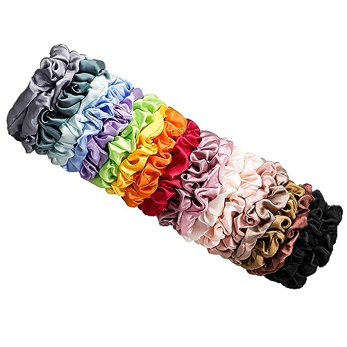 Satin Silk Hair Ties Small Scrunchies for Women Girls Ponytail Holders 20 Pcs Mini Bulk Scrunchies Elastic Hair Bands for Thick Curly Hair Pony Tails Hair Ties - color: Bright color