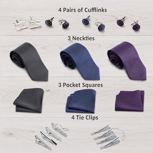 Premium Men’s Gift Tie Set Silky Necktie Pocket Squares Tie Clips Cufflinks For Men - color: Men's Style 2