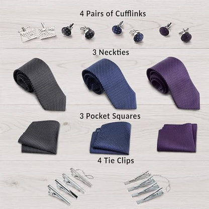Premium Men’s Gift Tie Set Silky Necktie Pocket Squares Tie Clips Cufflinks For Men - color: Men's Style 2