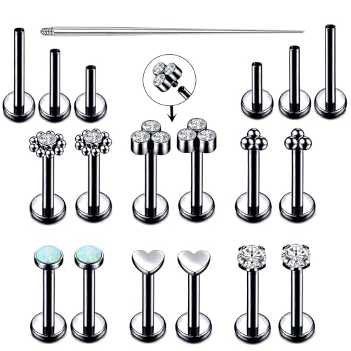 16G Monroe Lip Piercing Jewelry Labret Studs Tragus Hoop Earrings Nose Piercing Flat Back Helix Earring - color: black, size: 16G*8mm